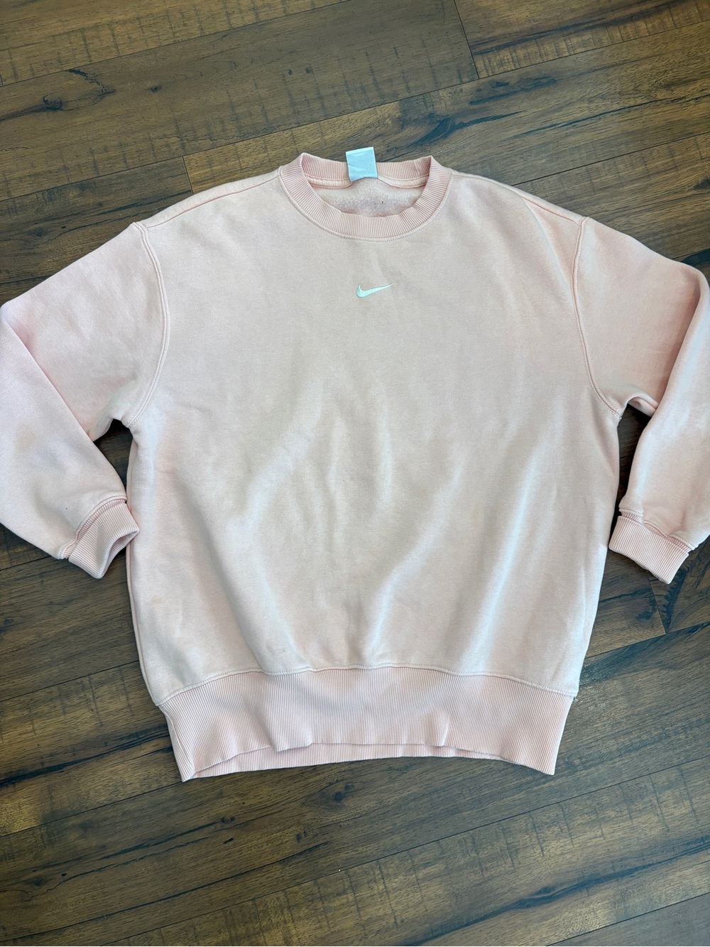 Nike Oversized Relaxed Fit Pink Peach Crewneck Sweatshirt White Swoosh Womens XS